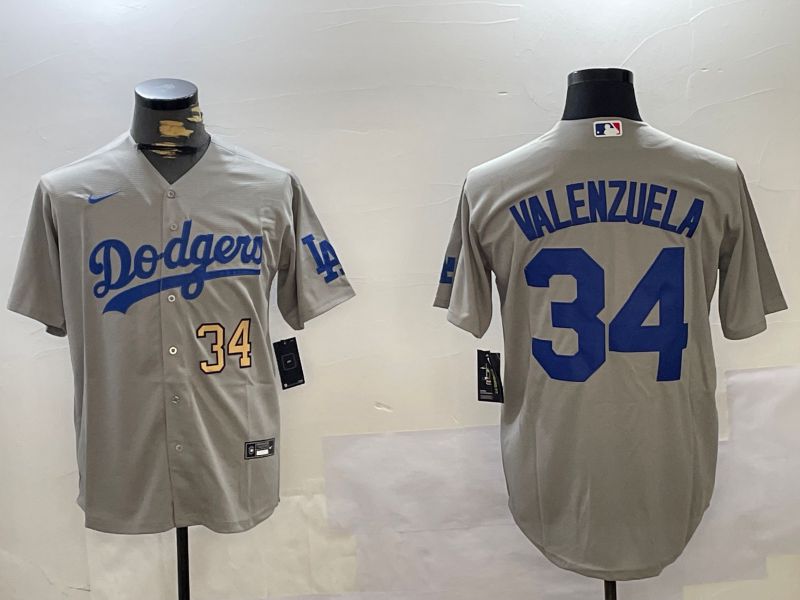 Men Los Angeles Dodgers #34 Valenzuela Grey Game 2024 Nike MLB Jersey style 11203->los angeles dodgers->MLB Jersey